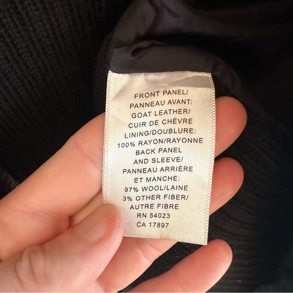 Vintage Banana Republic Goat Leather Wool
Ribbed Y2K Bomber Jacket Black XS - Picture 4 of 9